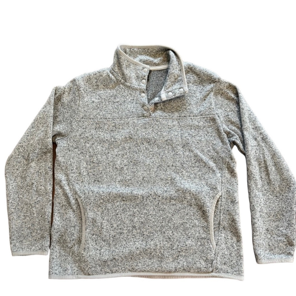 Women's Eddie Bauer Gray Fleece Pullover Sweater Size L Quarter Snap Pockets